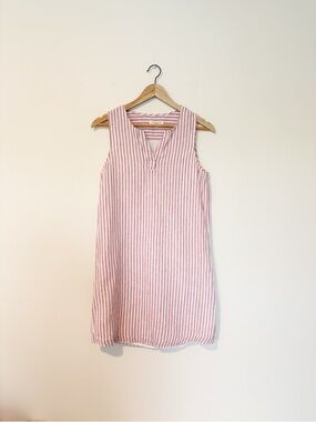 BeachLunchLounge V Neck Red & White Striped Sleeveless Linen Blend Dress